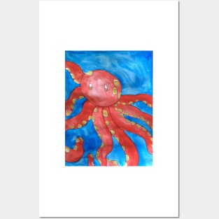 Watercolor Octopus Painting Posters and Art